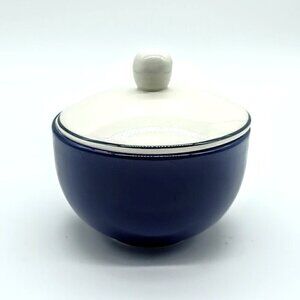 Vintage Pagnossin Treviso Italy Blue Ceramic Covered Sugar Bowl